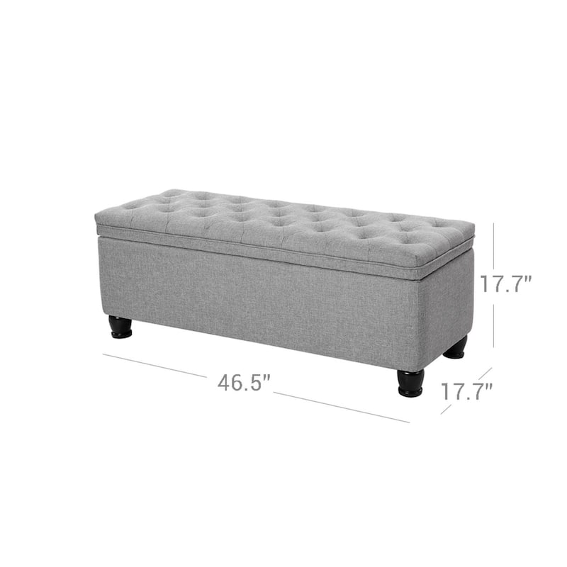 46.5'' Light Grey Storage Ottoman with Tufted Design and Solid Wood Legs