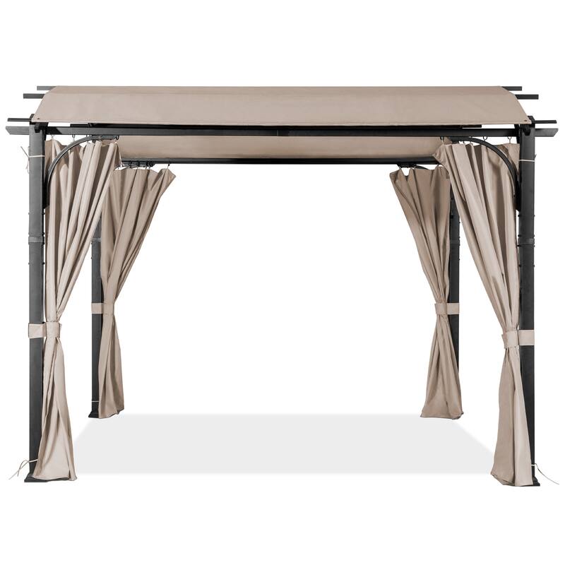 Cozywor 10 ft. x 10 ft. Steel Arched Pergola with Curtains and Beige Canopy