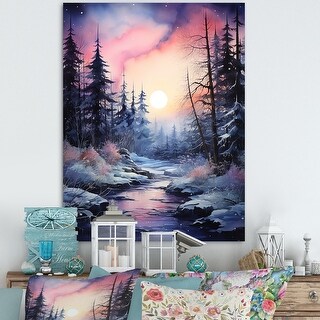 Designart "Pine Tree Winter Twilight I" Tree Pine Wall Art Prints - Bed ...
