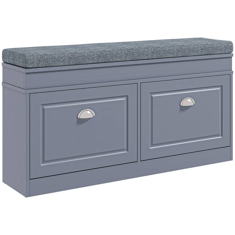 Modern Shoe Rack Bench for Entryway, Organizer with Cushion, 2 Drawers
