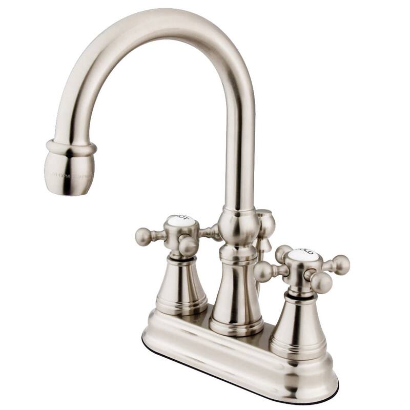 Kingston Brass Vintage 1.2 GPM Deck Mounted Bathroom Faucet with Cross - Brushed Nickel