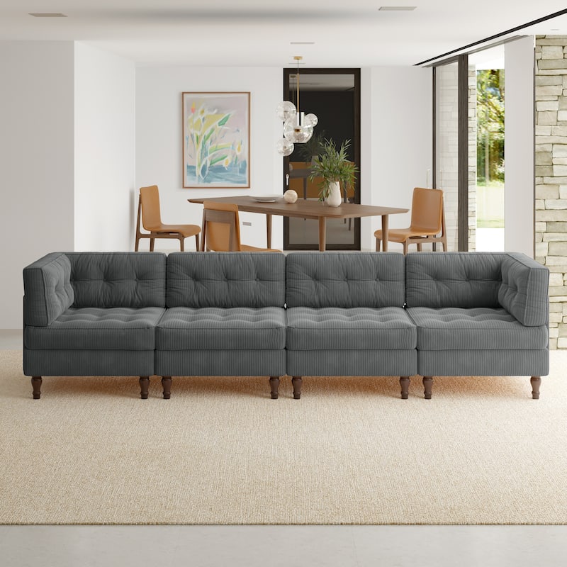 Oversized Modular Sectional Corduroy Fabric Tufted Sofa