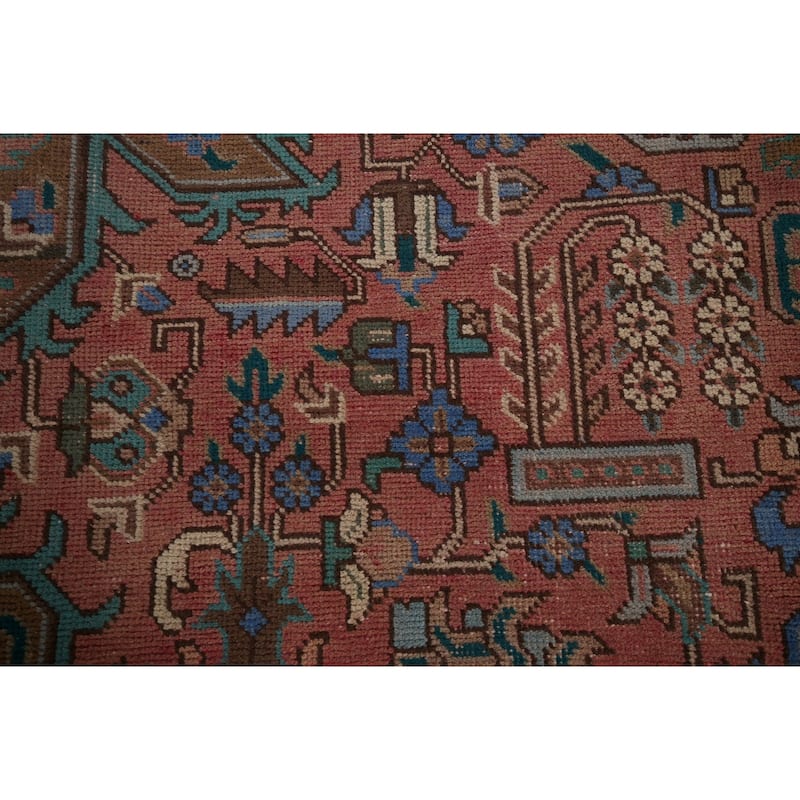 Pink Geometric Tabriz Persian Vintage Rug Hand-Knotted Wool Carpet - 9'7" x 12'10"