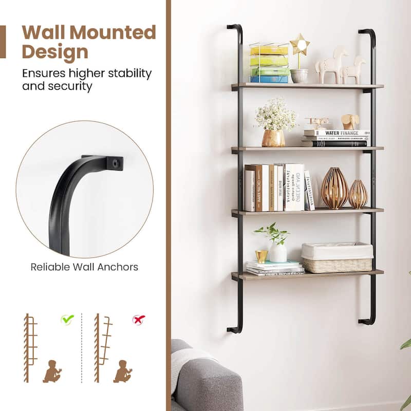 Costway 1/2 PCS 4-Tier Wall-mounted Ladder Shelf Display Bookshelf