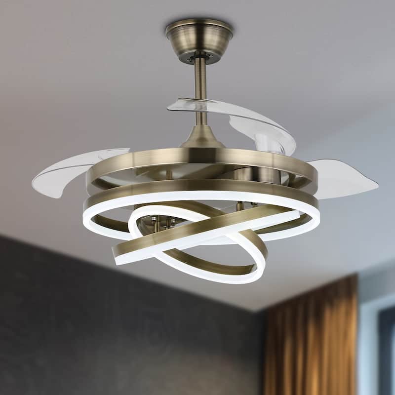 Bella Depot 42" Modern Bronze Retractable Ceiling Fan with Dimmable Light and Remote APP Control - 42In - Bronze