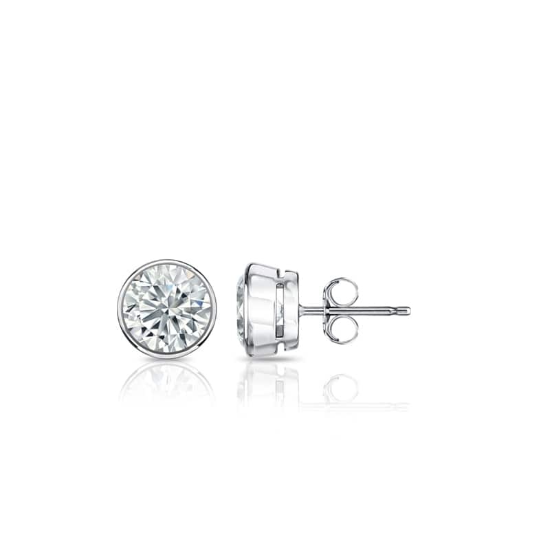 Auriya Natural Round Bezel Diamond Stud Earrings 1.00 to 3.00 ct. tw. Push-Back (F-G VS) - 1.50ct. tw. - Gold - White