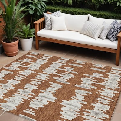 HomeRoots Striped Transitional Rectangle Outdoor Rug