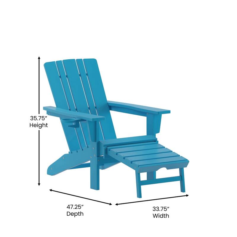 Commercial All-Weather Adirondack Chair with Pullout Ottoman & Cupholder