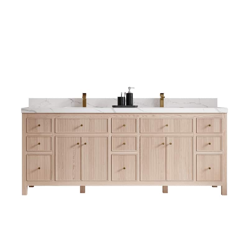 Willow Collections 84 x 22 Sonoma White Oak Double Sink Bathroom Vanity with Countertop