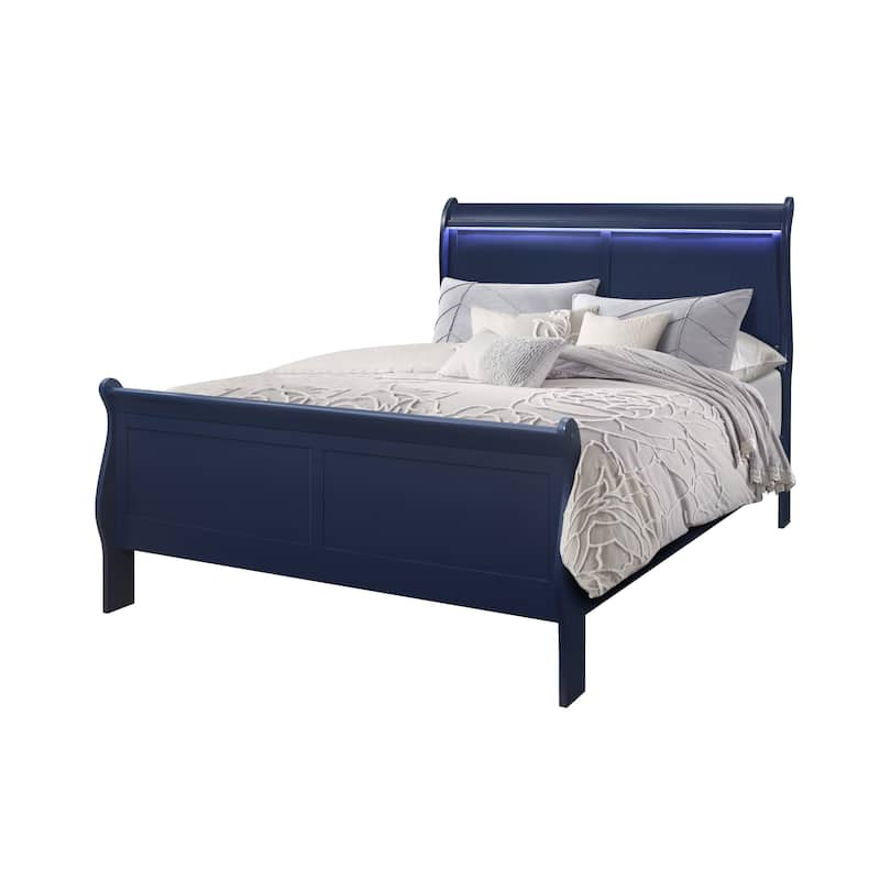 Full Size Solid Wood Sleigh Bed with LED Lighting and Modern Design聽