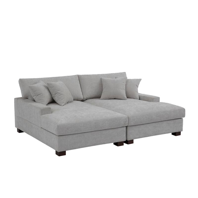 2 Set Chenille Upholstered Modular Sectional Sofa Chaise with Pillows