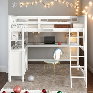 Modern Full size Loft Bed With Drawers and Desk,Shelves,Solid Construction for Bedroom