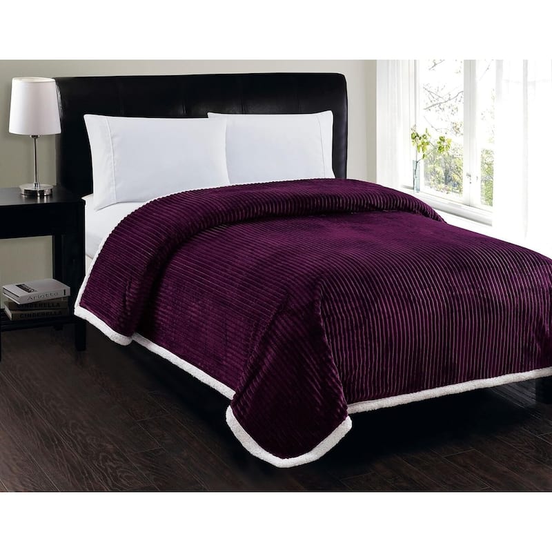 Décor&More Ultra Lush King Size Reversible Sherpa Corduroy Blanket (108" x 90") - Purple - King