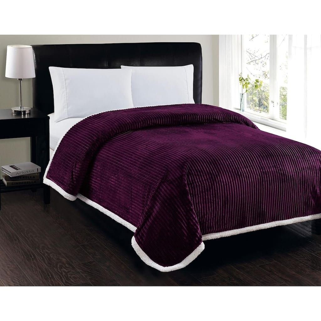 Décor&More Ultra Lush King Size Reversible Sherpa Corduroy Blanket (108" x 90") - Purple