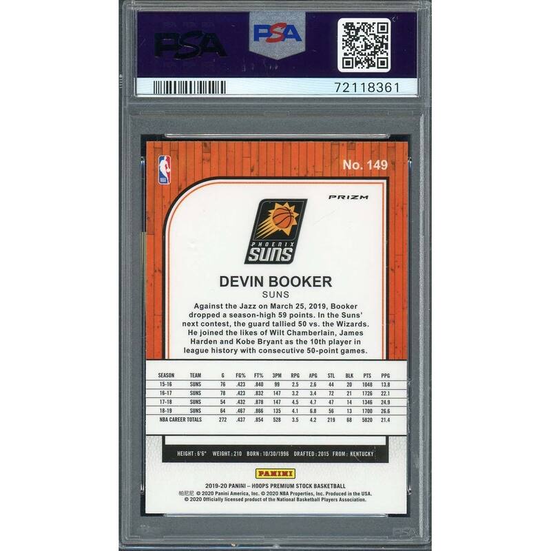 Devin Booker 2019 Panini Hoops Premium Stock Silver Prizm Card 149 Graded PSA 10 - 8'6" x 11'6"