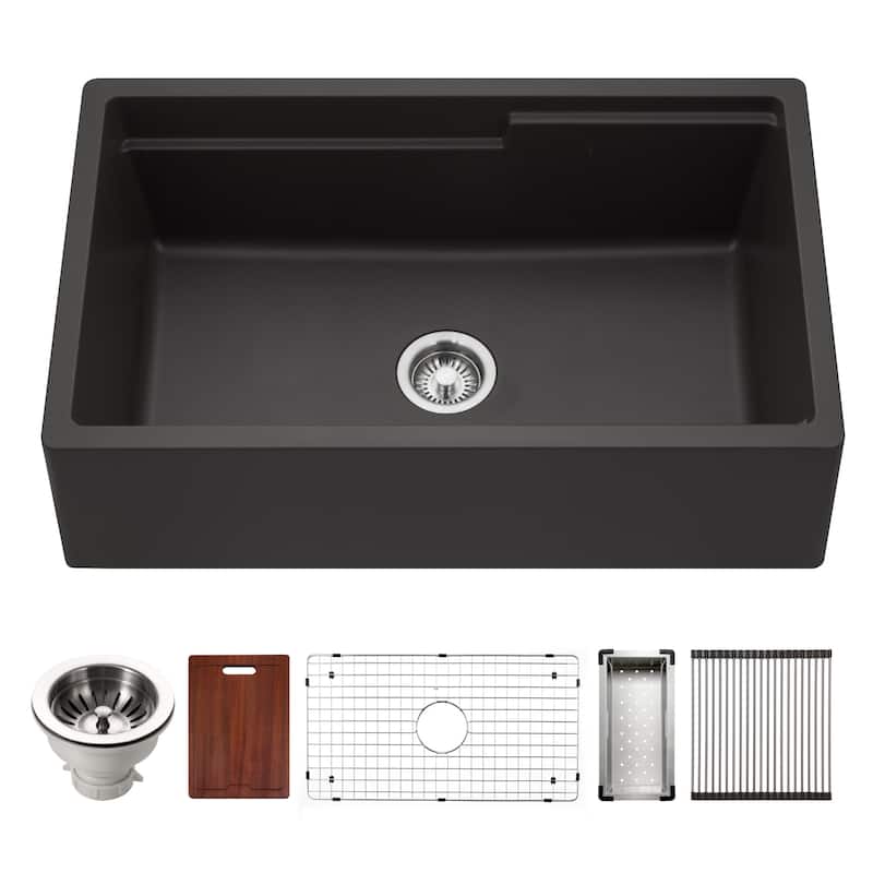 Houzer W-133-C Quartztone 33" Farmhouse Single Basin Granite Composite - Midnite