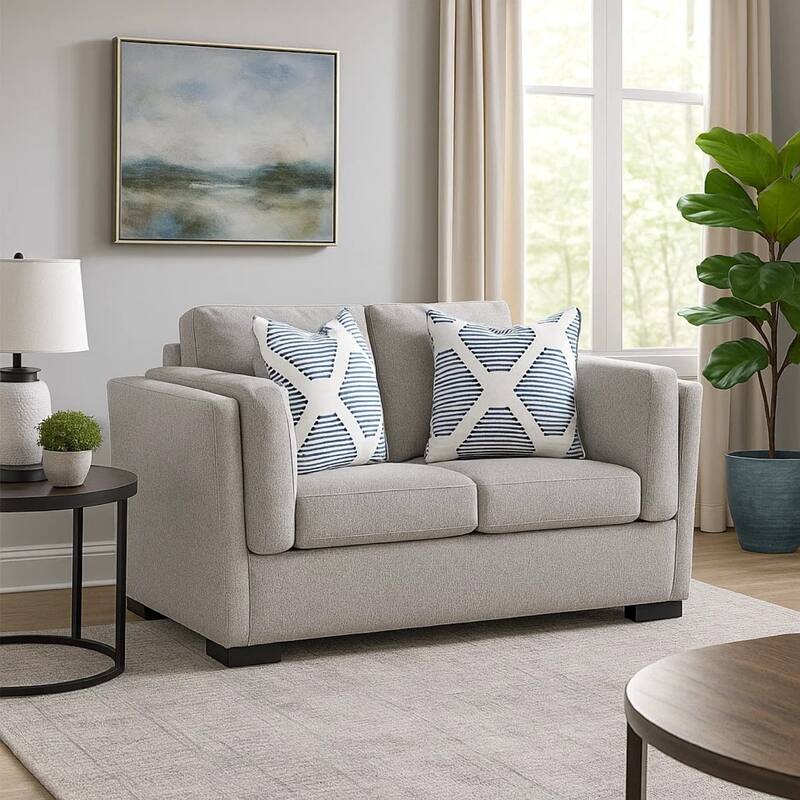 Marcy Loveseat with Arm Bolster Pillows, Pewter Gray Polyester 66 Inch