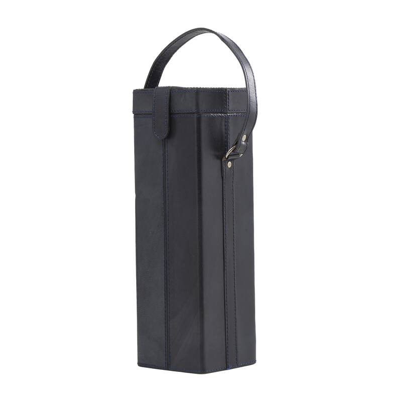 Leather Handmade Bottle Wine Holder with Carrying Handle - Dark Blue, Brown, Red - Roche River Decor