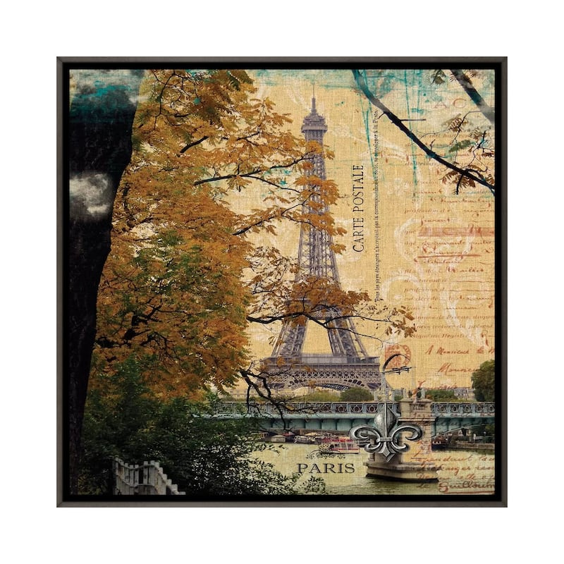 iCanvas "Eiffel Romance III" by Sandy Lloyd Framed - Charcoal - 18x18
