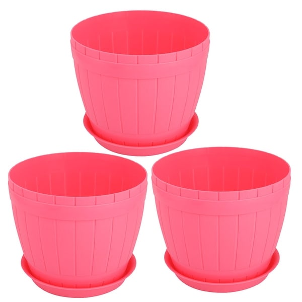 Home Plastic Desktop Decoration Plant Flower Aloes Pot Pink 8.1 Inch Dia 3 Pcs