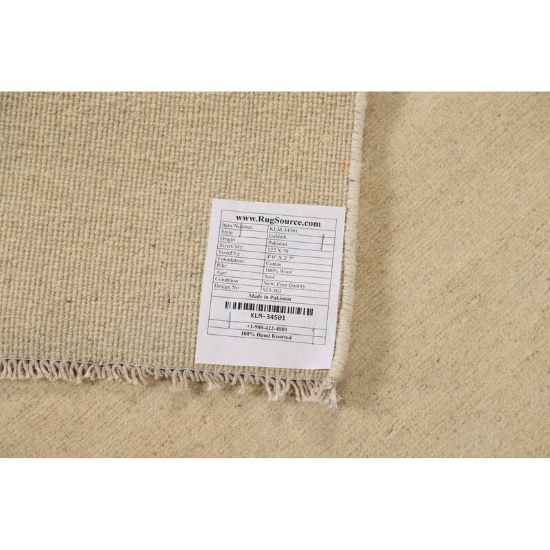 Gabbeh Modern Foyer Rug Accent Beige Hand-Knotted Wool Carpet - 2'7"x 4'0"