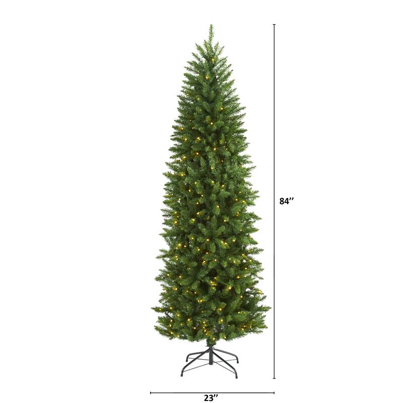 7’ Pre-Lit Slim Green Mountain Pine Artificial Christmas Tree, Clear LED Lights - 7 Foot