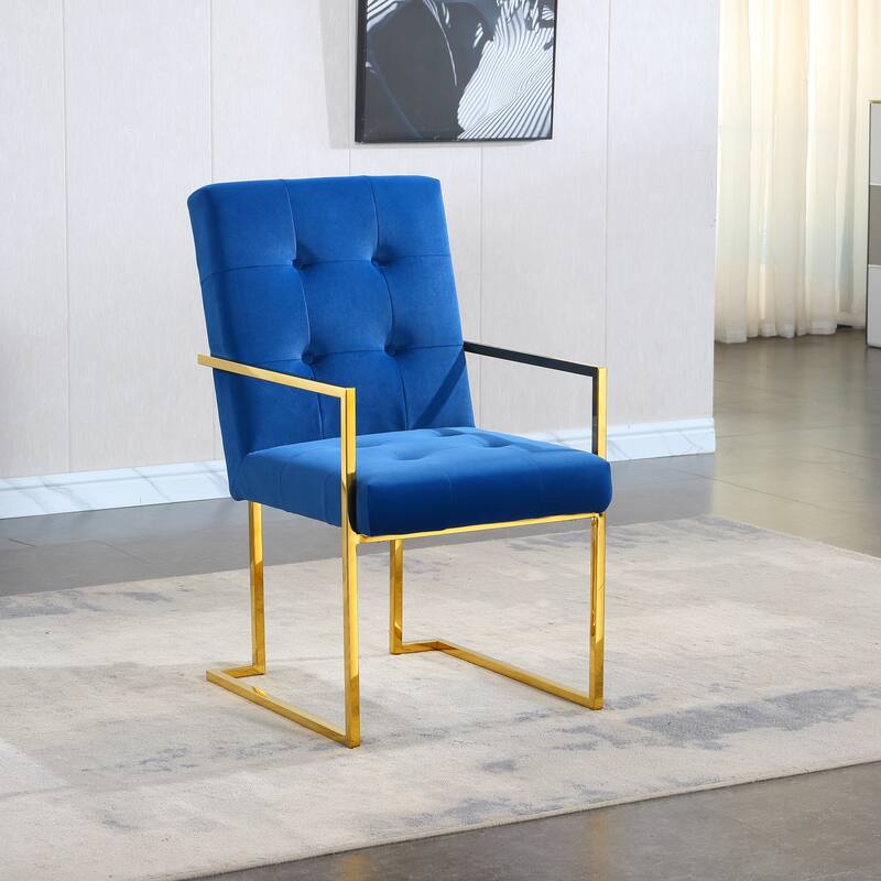 Modern Velvet Kitchen Dining Chair with Cushion, Backrest, Stainless Steel Legs for Dining Room Kitchen Living Room Bedroom - Blue