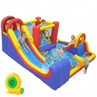 Gymax Inflatable Water Slide 7-in-1 Outdoor Bounce House w/ Dual
