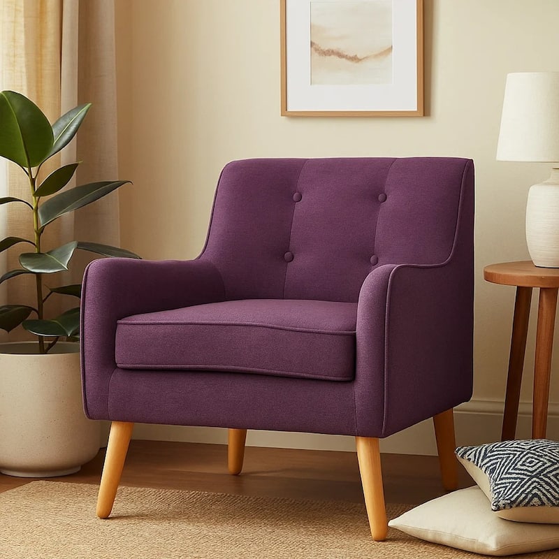 Felix Accent Armchair, Splayed Birch Wood Legs, Button Tufted Purple