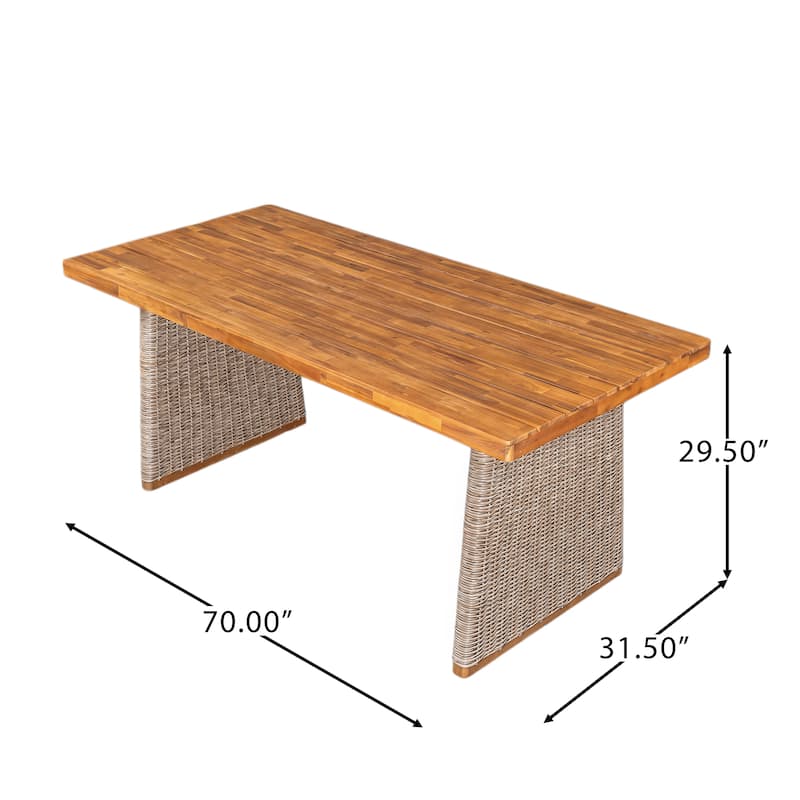 Christopher Knight Home - Elysande Outdoor Acacia Wood 7 Piece Dining Set with Rattan Legs and Water Resistant Cushions