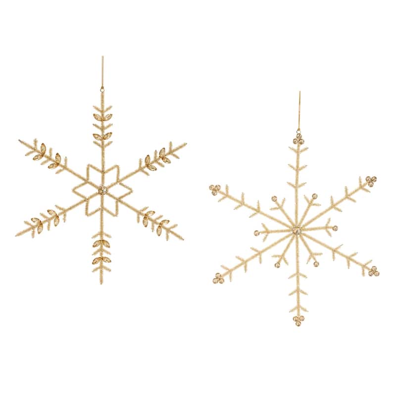 Beaded Snowflake Glass Christmas Ornament - 12.25" - Gold - 6ct