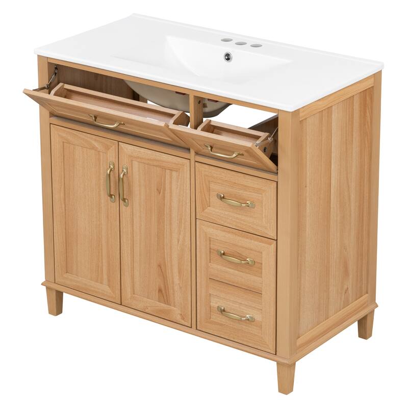 GDFStudio - Avalon Modern Freestanding Bathroom Vanity with Ceramic Sink & Soft Close Multi-Storages