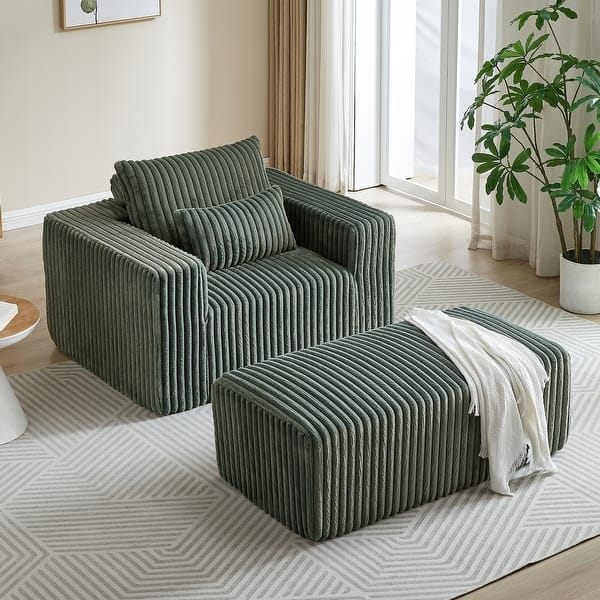 Army Green Oversized Single Sofa Corduroy Lounge Chair and Ottoman