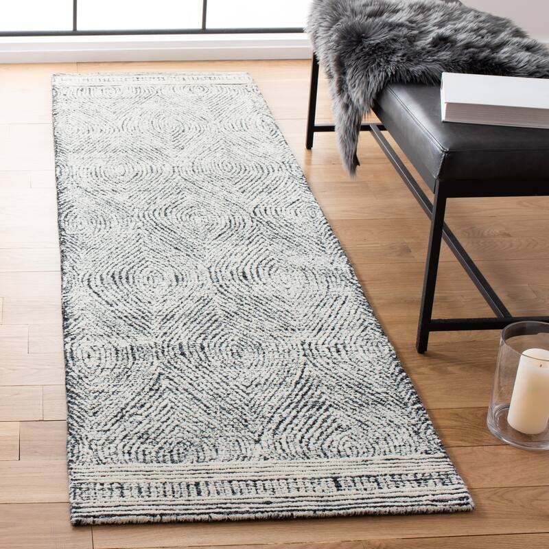 SAFAVIEH Handmade Abstract Leonide Modern Wool Rug - 2'3" x 8' Runner - Ivory/Charcoal