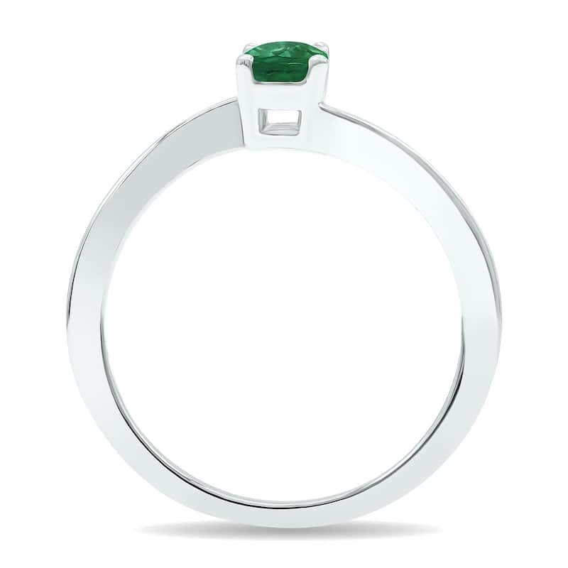 Women's Solitaire Emerald Wave Ring in 10K White Gold