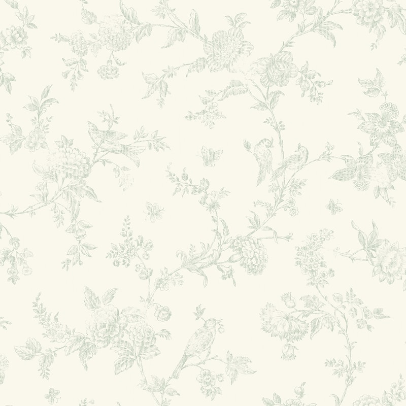Birds Friedkin French Nightingale Blue Floral Scroll 33' L X 20.5 W Wallpaper Roll