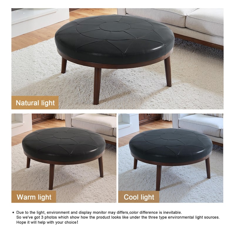 34.5" W Full-Grain Genuine Italian Leather Ottoman by Lumibee