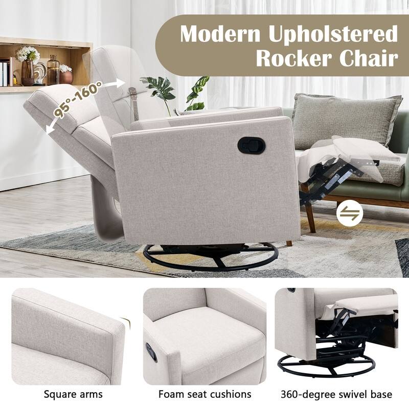Modern Linen Rocker Plush Seating Glider Swivel Recliner Chair
