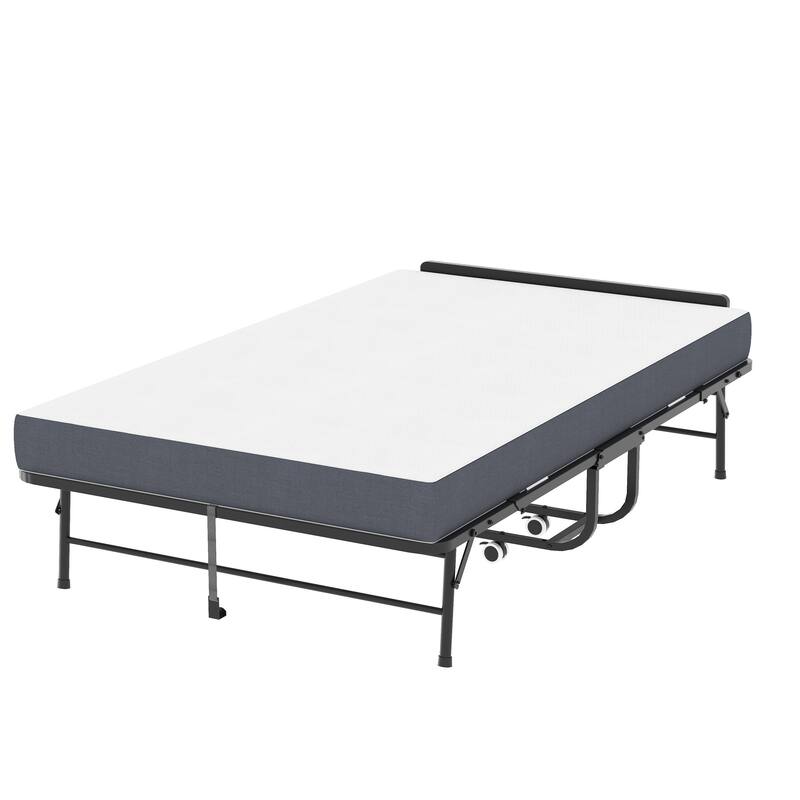75" Wide Folding Bed with Adjustable Headboard, Extra Long Rollaway Bed, 5" Memory Foam Mattress, Heavy-Duty Guest Bed