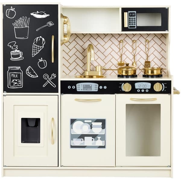 slide 2 of 7, Pretend Play Kitchen Wooden Toy Set for Kids with 11 Accessories