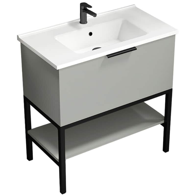 Nameeks Bodrum-3318 Bodrum 30" Free Standing Single Basin Vanity Set - Grey Mist - Steel Finish