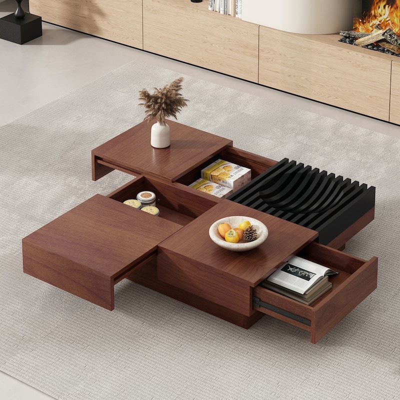 Charming Italian Retro-Inspired Acacia Wood Coffee Table with Storage