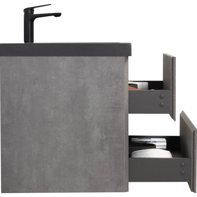 24/30/36/48/60 inch Melamine Floating Bathroom Vanity with Sink and Black Quartz Sand Top Basin and Soft Close Drawers