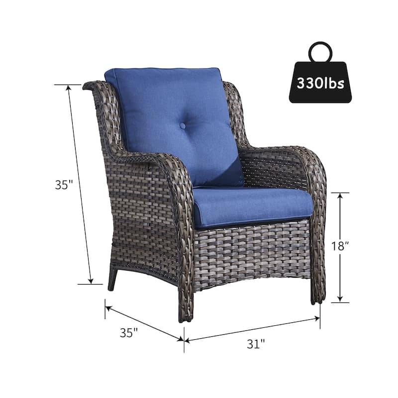 Outdoor Wicker High Back Club Chair with Cushions (Set of 2)