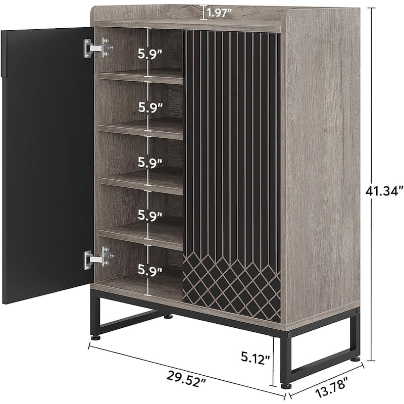 Sturdy 5-Tier Wood Shoe Cabinet with Doors for Entryway Hallway