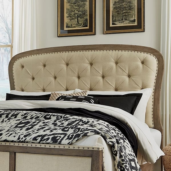 slide 2 of 9, Americana Farmhouse Dusty Taupe Queen Tufted Panel Headboard Queen
