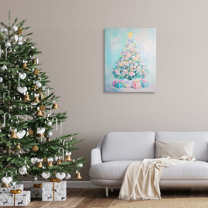 Stupell Pastel Christmas Tree on Blue Canvas Wall Art Design By Arlington Prints
