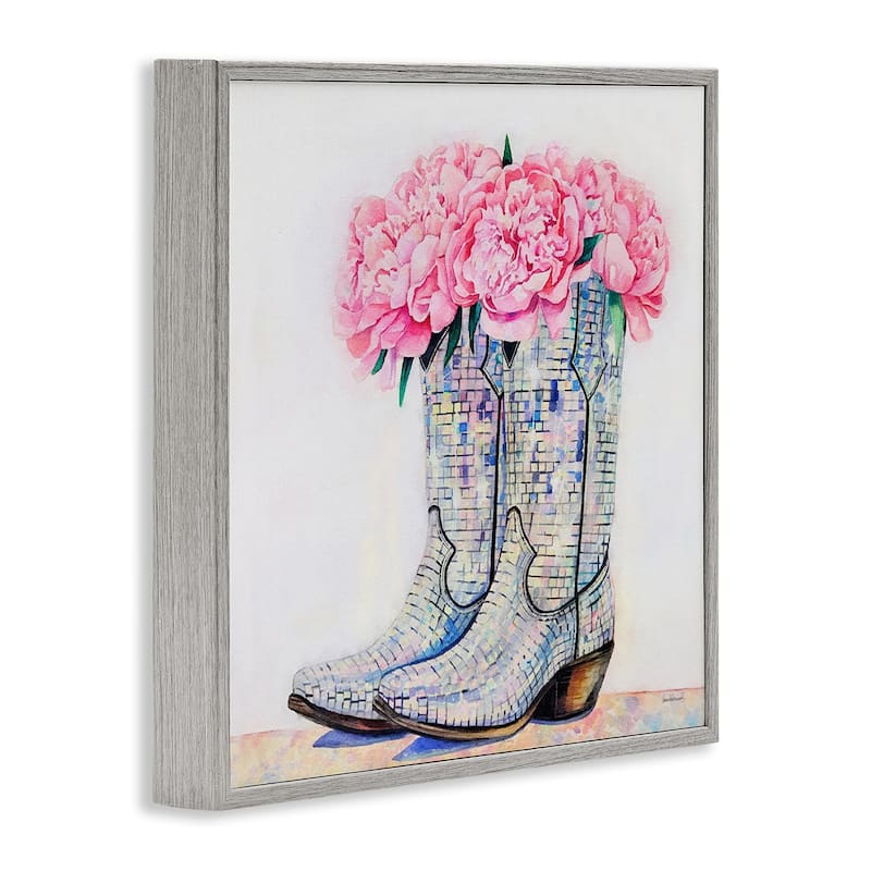 Stupell Floral Shimmering Cowgirl Boot Framed Giclee Art Design By Amanda Greenwood