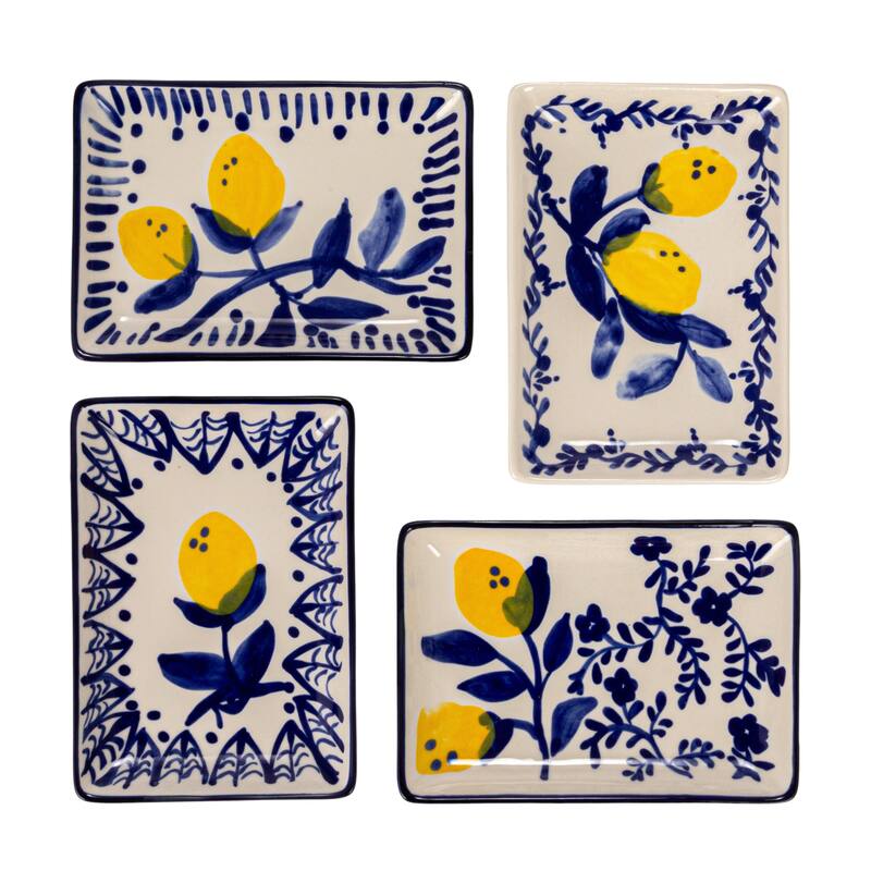 Stoneware Plate with 4 Lemon Designs - 6.0"L x 4.4"W x 0.8"H