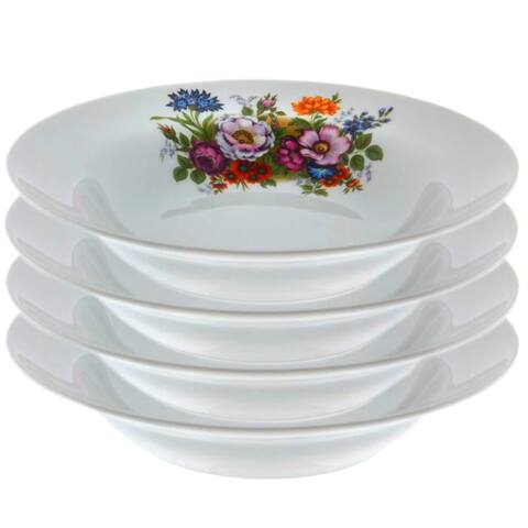 STP-Goods Flower Bouquet Porcelain Soup Plate 9.4" (Set of 4)